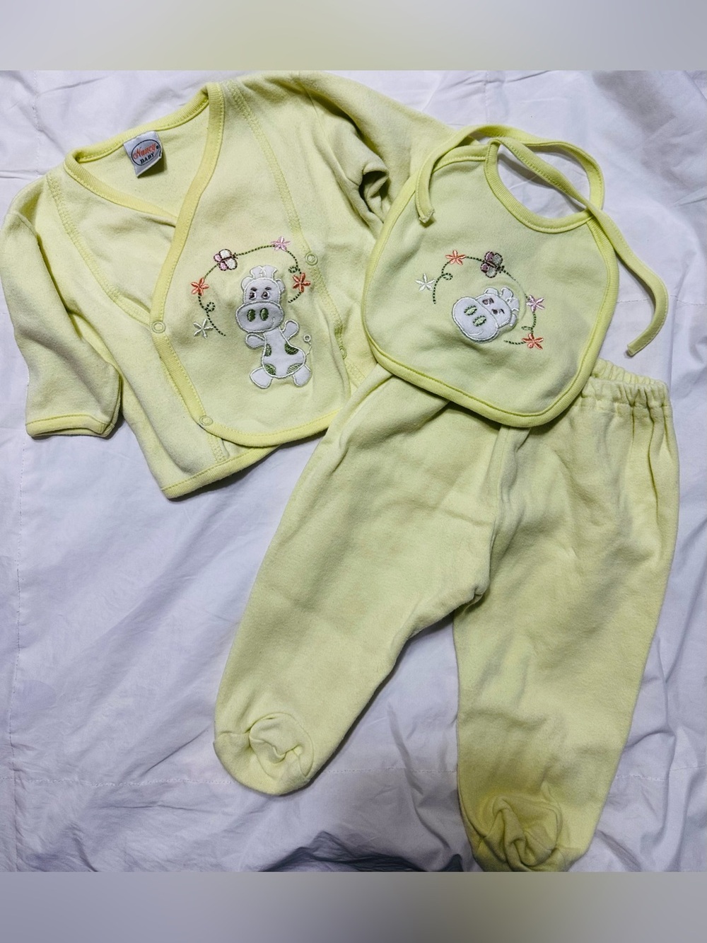 Baby Three-Piece Set with Cow Appliqué